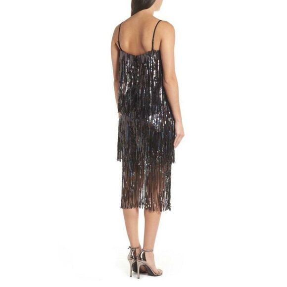 Dress the Population Sz. XS New Roxy Tiered Fringe Sequin Dress Holiday Party - Picture 4 of 16